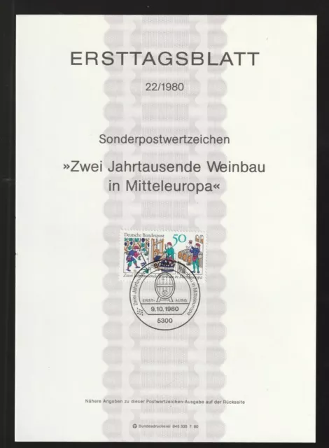 BRD Ersttagsblatt Zwei Jahrtausende Weinbau ETB 22-80