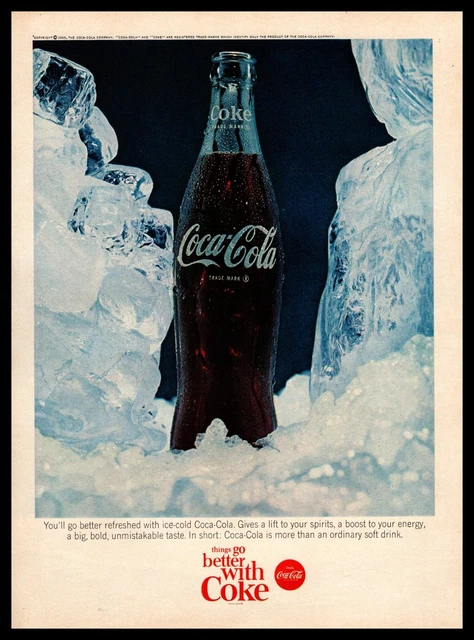 1965 Coca Cola Soda Pop Bottle Ice Cubes "Things Go Better With Coke" Print Ad