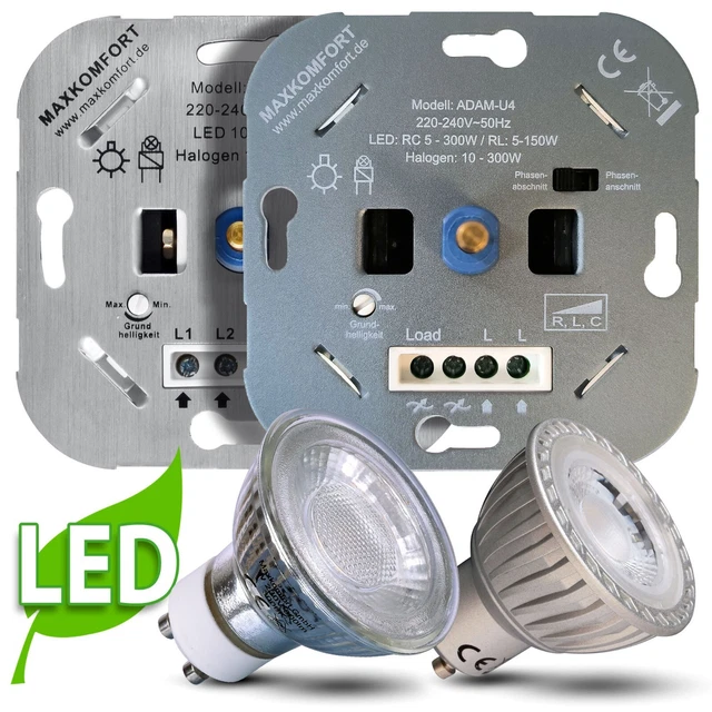 LED DIMMER UNTERPUTZ Dimmschalter Drehdimmer und LED Leuchtmittel