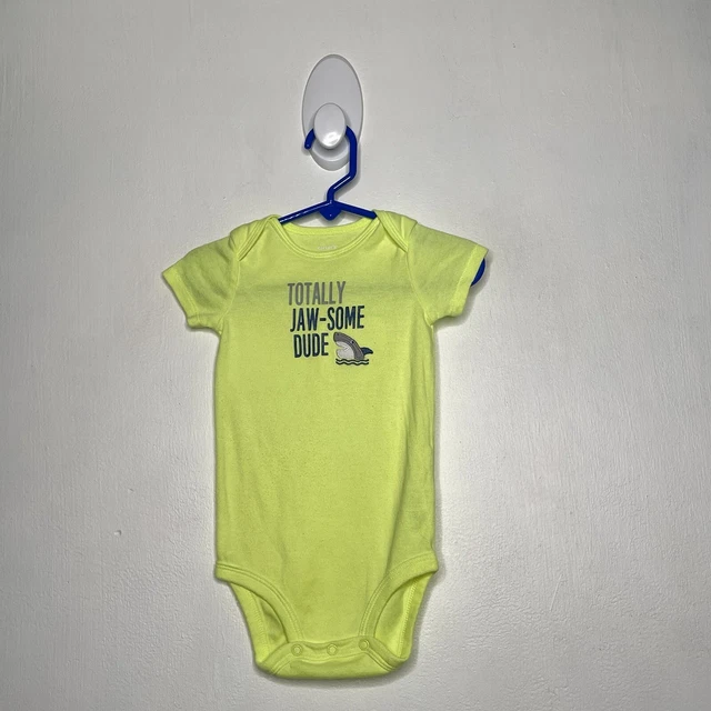 Carters Neon Shark One Piece Bodysuit Boys Size 9 M Yellow Short Sleeve