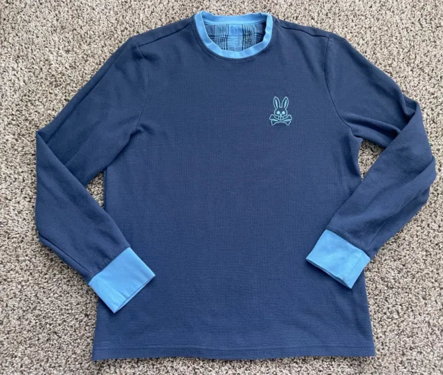 Psycho Bunny Waffle Knit Thermal Lounge Shirt Mens Medium? Long Sleeve Blue