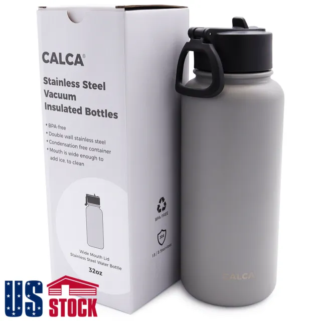 USA-32oz Stainless Steel Water Bottle Double Wall Vacuum Insulated + Lid Straw