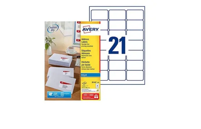 Avery Self Adhesive Address Mailing Labels, Inkjet Printers, 21 Labels per A4 Sh