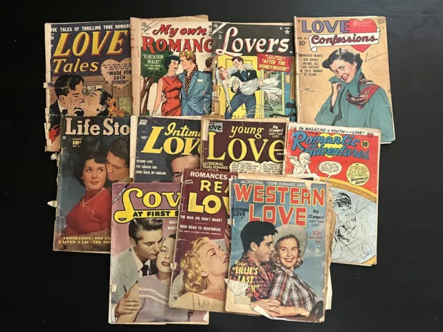 Lot Of 11 Golden Age Romance Comic Books Love Tales Lovers Atlas LOW GRADE 10¢