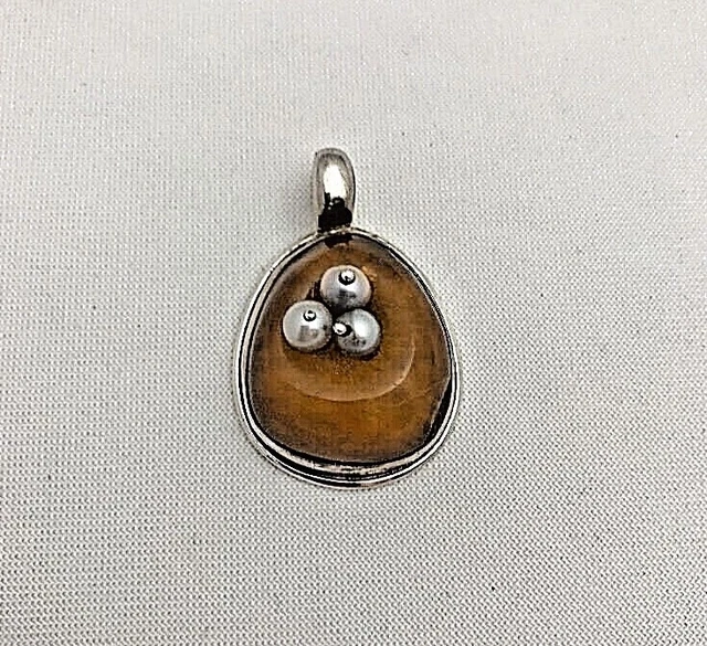 Sterling Silver .925 ~ Natural Baltic Amber & Pear1 ~  1/4" x 1 3/4"  Pendant