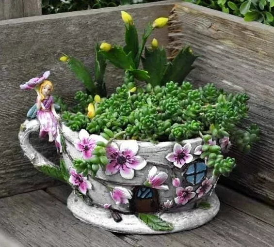 Fiddlehead Fairy Garden- Fairy Teacup Planters- Miniature Garden Accessory