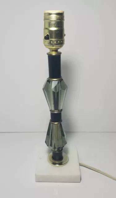 Hollywood Regency Boudoir Table Lamp Black Smoky Glass Vintage-Working