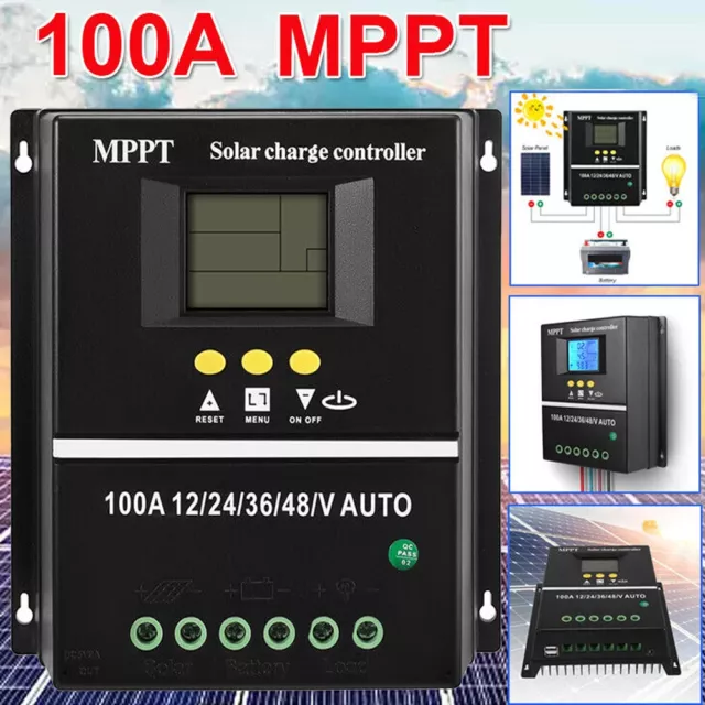 100A 12/24/36/48V MPPT Solar Charge Controller Auto Controller Battery Dual USB