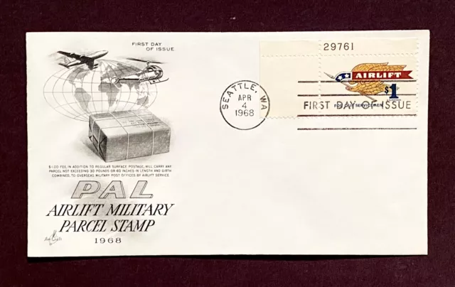 StampTLC US 1341 FDC 1 Dollar Airlift PAL Military Servicemen Plate Number 1968