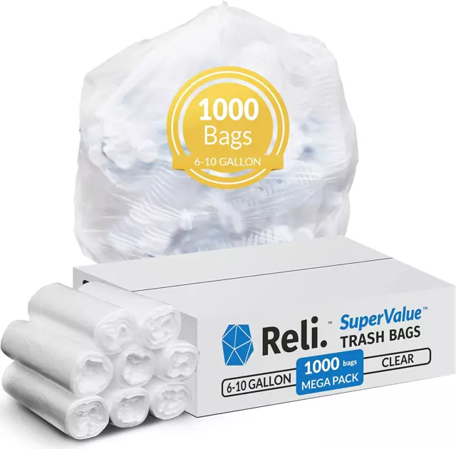 Supervalue 6-10 Gallon Trash Bags | 1000 Count Bulk | Can Liners | Clear Multi-U