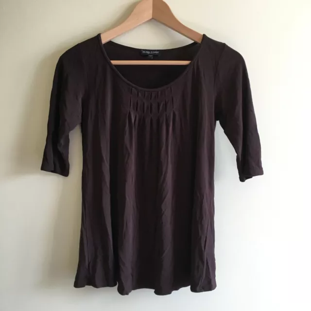 Eileen Fisher 100% Silk Top Short Sleeve Size Pp Us Size 2/4P Petite Brown