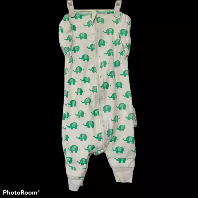 Snugglebees Baby Swaddle Sleep Sack Zip Organic Cotton White w/Green Elephants