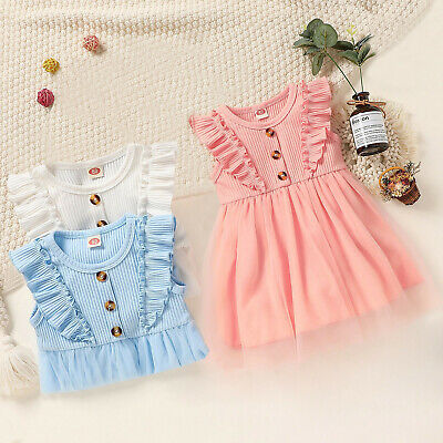 Toddler Kids Baby Girls Sleeveless Lace Gauze Ruffles Tulle Princess Tutu Dress
