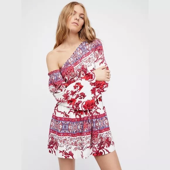 Free People Modern Nomad Mini Dress one shoulder printed sz small