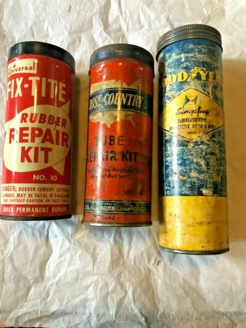 3 Vintage Tire Puncture Repair / Flat Kits Good Year. Ross Country, Fix Tite