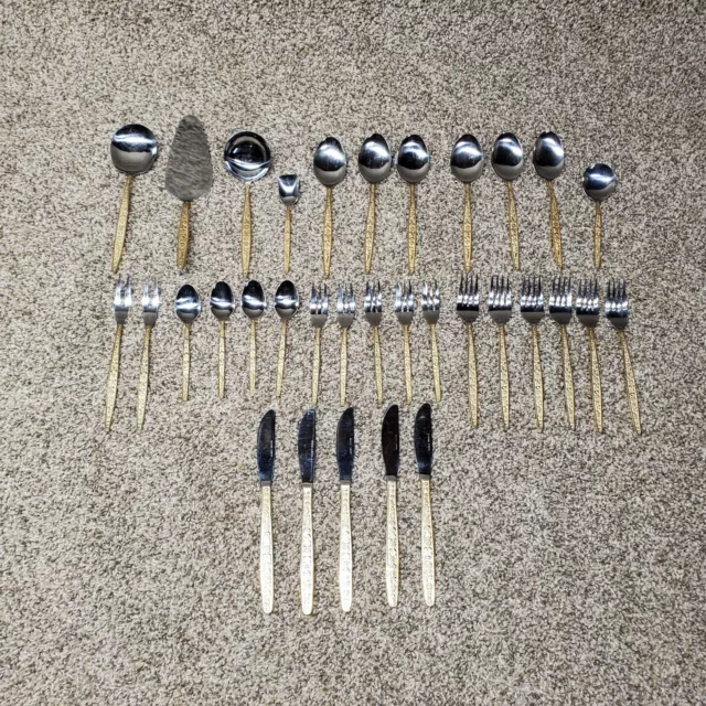 Rostfrei Esmeyer Stainless Steel flatware Gold Accent mix Lot of 33 set