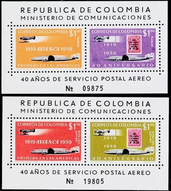 Colombia 1959 Avianca Co.2 S/S SC# C349-50 MNH Cv $22.00 Planes, Luftfahrt