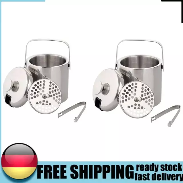 Double Wall Ice Bucket Insulated Stainless Steel with Tongs and Strainer DE