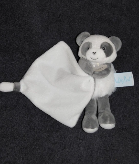 Doudou Panda Gris Mouchoir Blanc BABY'NAT BABYNAT BN0460 Peluche TTBE