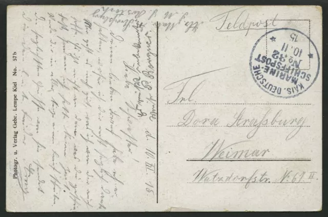 MSP VON 1914-1918 32 (Kleiner Kreuzer ROSTOCK), 10.11.1915, farbige FP-AK von