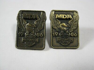 2 1986 Harley Davidson Motor Cycles MDA Vest Hat Lapel Pins Muscular Dystrophy A