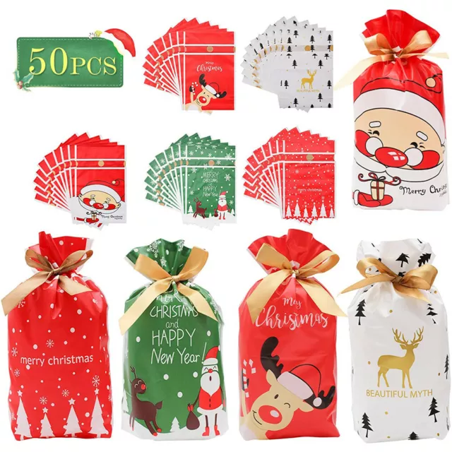 10/20/50x Christmas Drawstring Bags Party Favour Cookie Sweet Candy Gift Packing