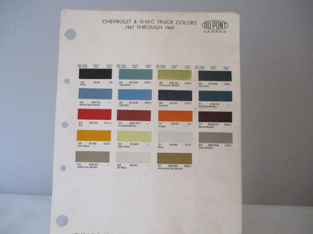PAINT COLOR REFERENCE Sample Paint Chips Dupont 1967 T0 19 Gmc ...