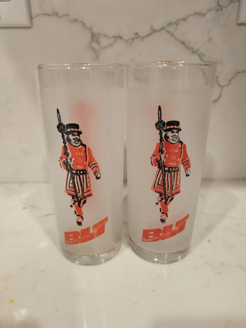 2 Pair Vintage Beefeater Gin Lime & Tonic Frosted Glasses BLT Slender 6"
