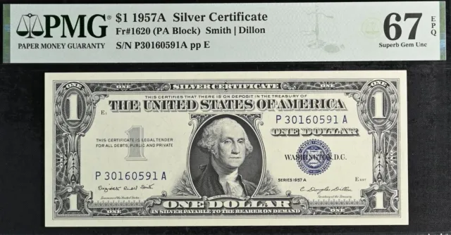 1957A $1 Silver Certificate PMG 67EPQ wanted popular Fr 1620
