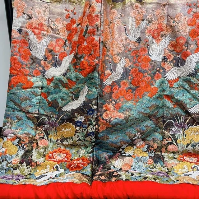 Japanese Kimono Uchikake Luxurious Wedding Embroidery Pure Silk Flower CraneK450 5