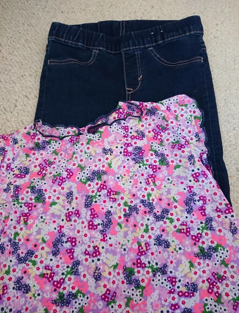 H&M Girls Age 5-6 Years Skinny Blue Denim Jeans & Ditsy Floral Summer Top Outfit