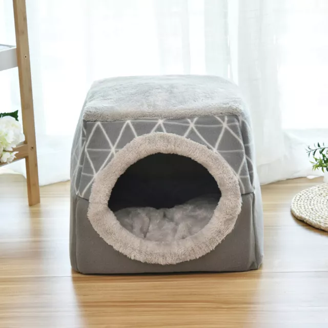 Pet Cat Dog Nest Bed Puppy Soft Warm Cave House Mat Pad Kennel Igloo Gray Black
