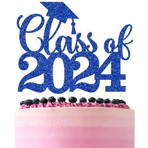 BLUE GLITTER CLASS of 2024 Cake Topper Congrats Grad 2024/Congrats