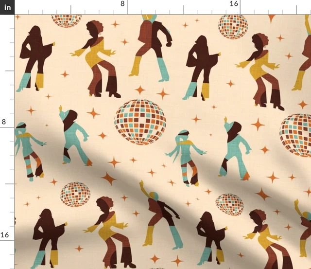 Dancing Groovy Dance Ball Retro 70s Disco Beige Spoonflower Fabric by the Yard