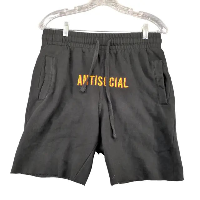 Antisocial Mens Cut Off Sweat Shorts Black Size M Embroidered Logo