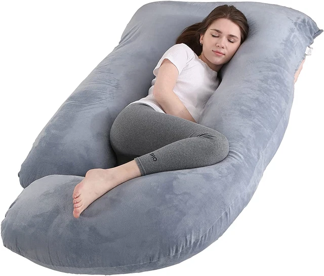 Pregnancy Pillow J Shaped Full Body Case Maternity Pregnant Cover Shape Grey 60"