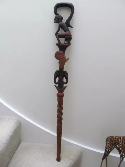 Vintage Hand Carved Wooden African Tribal Art Walking Stick