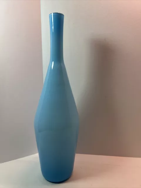 VTG Carlo Moretti Murano Art Glass Azure Blue White Vase Decanter Italy Raymor