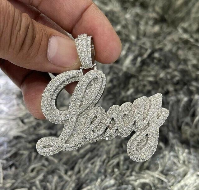 2Ct Round Cut Moissanite Lexy Name Layered Pendant 14kWhite Gold Plaqué Argent