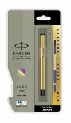 Parker Vector Gold Body Trim GT Roller Ball Pen Rollerball - Blue / Black Refill