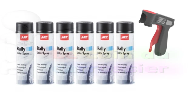Lot De 6 Bombes De Peinture Auto Noir Brillant 500ml + 1 Poignée Aérosol - Marque APP