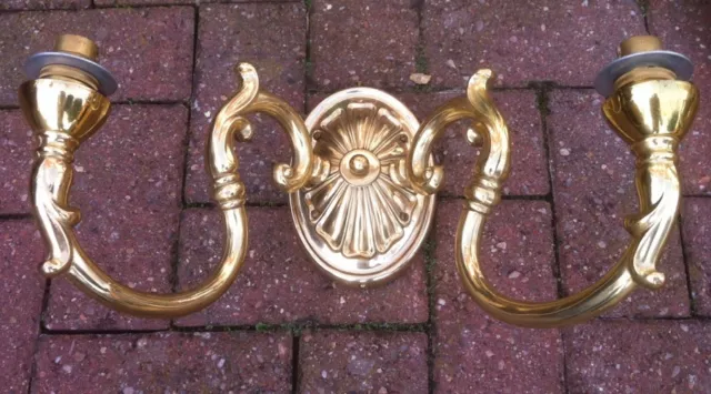 Large Heavy Art Nouveau Style Twin Gilt Gold Cast Iron Electric Wall Light