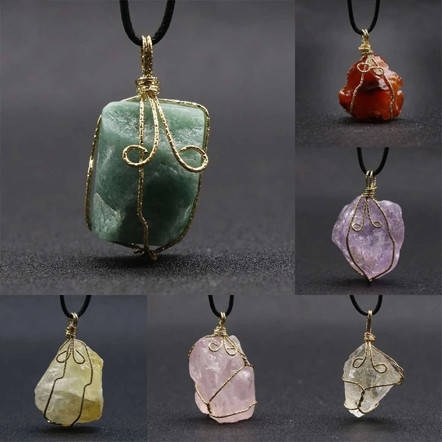 3x Natural Gemstone Necklace Chakra Stone Pendant Energy Healing Crystal & Chain 3