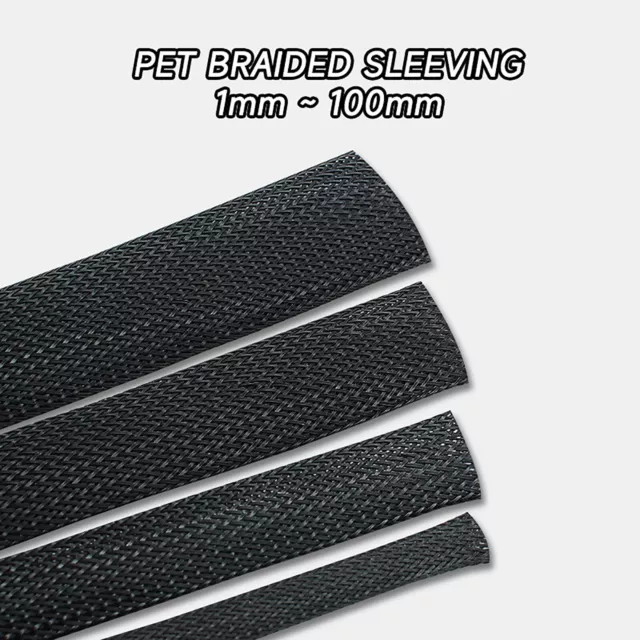 PET Expandable Sleeving Black Braided Cable Tidy Wire Harness Sheathing 1-100mm