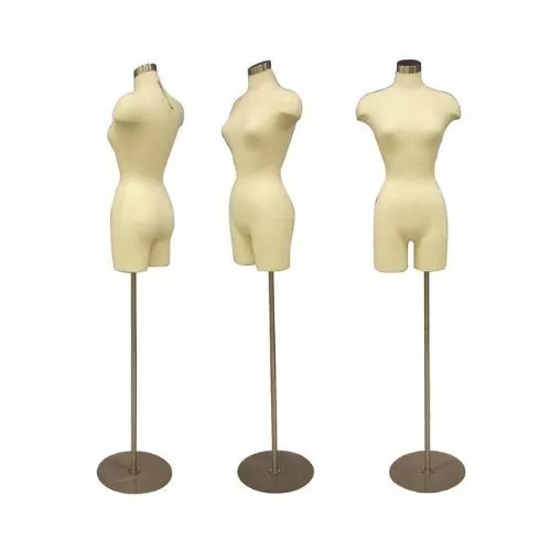 Adult Female Dress Form Mannequin Off White Pinnable Torso with Round Metal Base