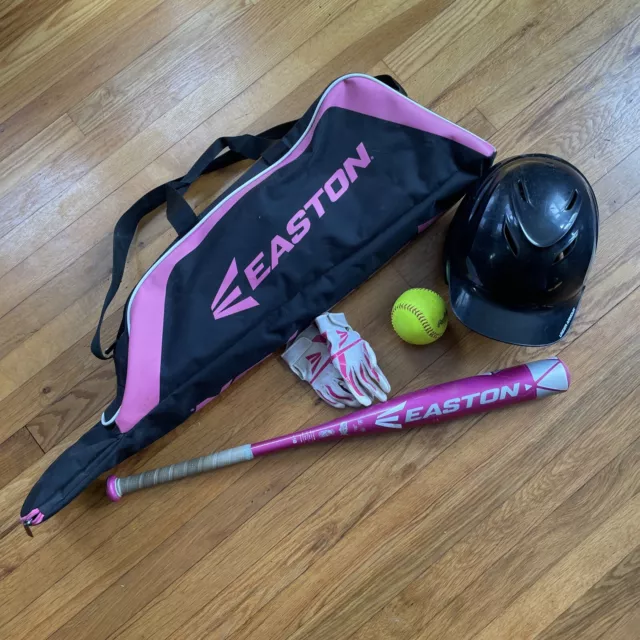 Lote de guantes de bate de softbol Easton bola bajo armadura casco niñas rosa