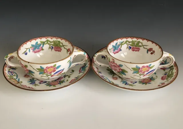 Set of 2 Mintons England Porcelain Bouillon Cup And Saucer Cuckoo Pattern 3934