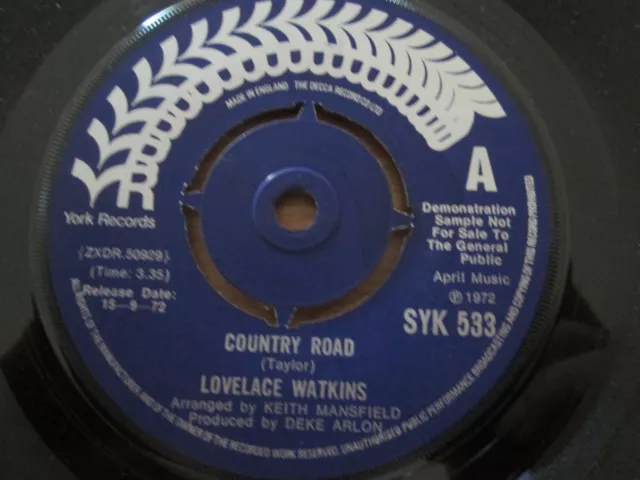 Lovelace Watkins ‎– Country Road - UK York Demo 1972