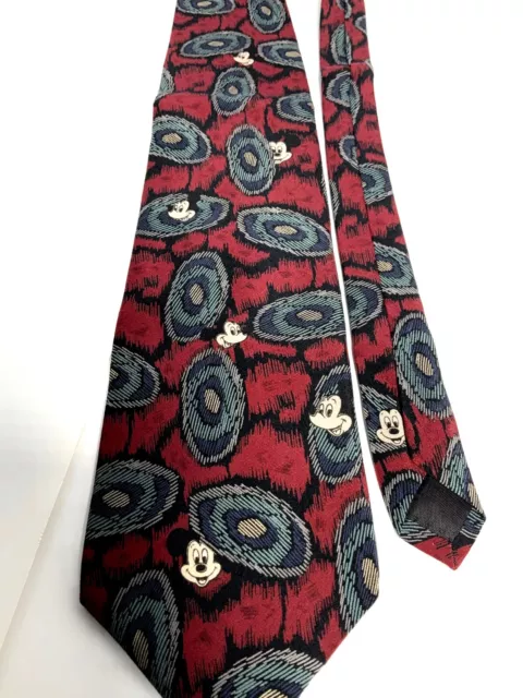 TIE WALT DISNEY Men's Necktie Mickey Mouse Red Paisley 100% Silk USA ca ...