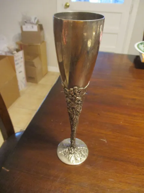 Godlinger silver plated wine flute or goblet raised grapes and vines 9.25''